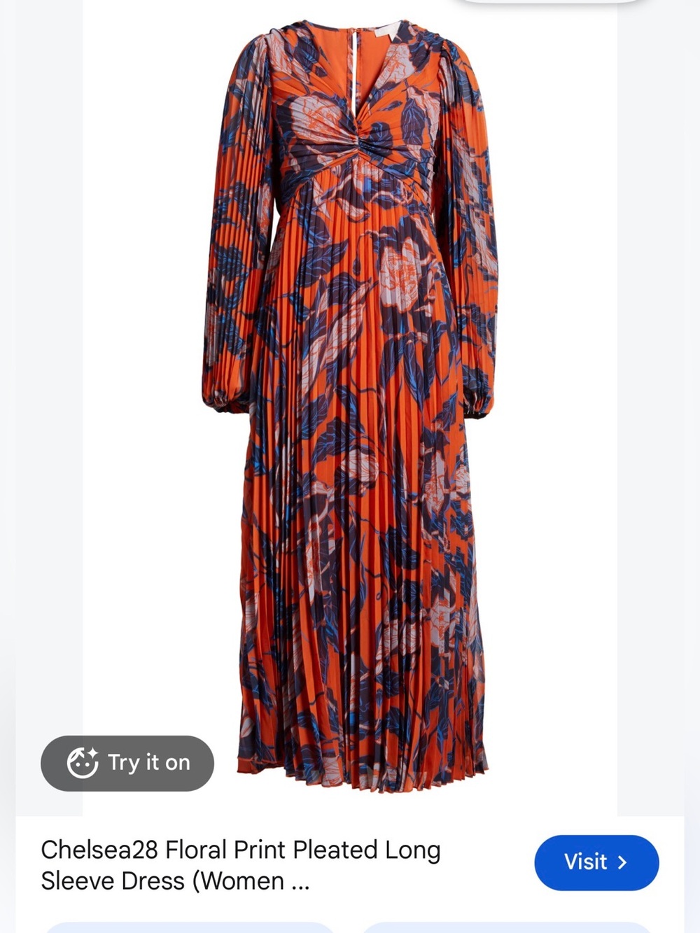 Chelsea28 Red Floral Pleated V-Neck Maxi Dress